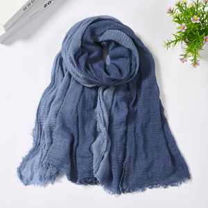 Gradient Color Pleated Cotton Linen Bubble Scarf for Women