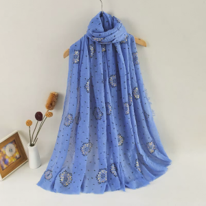 Plain Gilded Flower Pleated Cotton Hijab Scarf