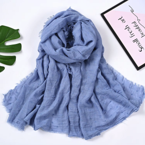 Printed Crinkle Cotton Linen Crepe Pleated Shawl Headscarf for Women