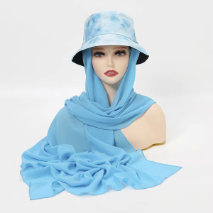 Printed Chiffon Hijab with Bucket Hat Cap