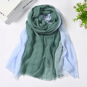 Gradient Color Pleated Cotton Linen Bubble Scarf for Women