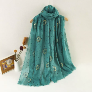 Plain Gilded Flower Pleated Cotton Hijab Scarf