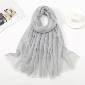 Monochrome Cotton Linen Scarf with Candy-Colored Sequin Fringe