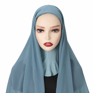 Solid Color Chiffon Instant Hijab with Cap for Muslim Women