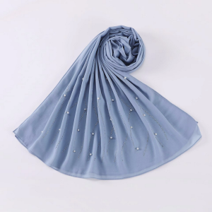 Hot Selling Headscarf For Women Pearl Chiffon Diamond Hijab With Bead Plain Dubai Scarf