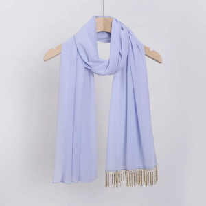 Premium Plain Chiffon Hijab with Beaded Tassel and Pearl Detail