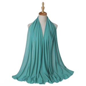 Pearl-Embellished Chiffon Hijab with Crystal Detailing