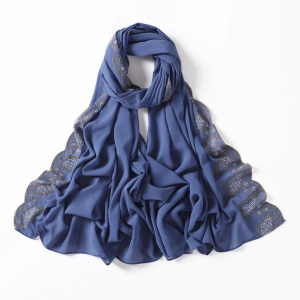 Solid Color Diamond-Accented Cotton Chiffon Hijab Shawl