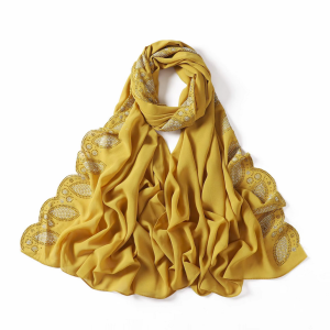 Solid Color Diamond-Accented Cotton Chiffon Hijab Shawl